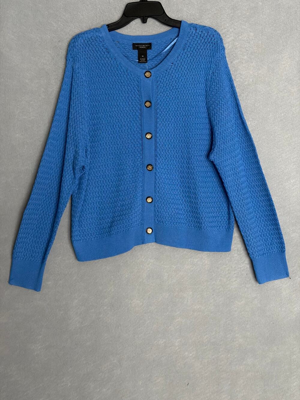 Investments Knit Cardigan Sweater Long Sleeve in Marina Blue Women's 2X NEW